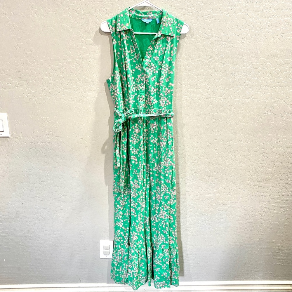 Draper James RSVP Sleeveless Floral Print Maxi Shirt Dress Pink Green Size Large